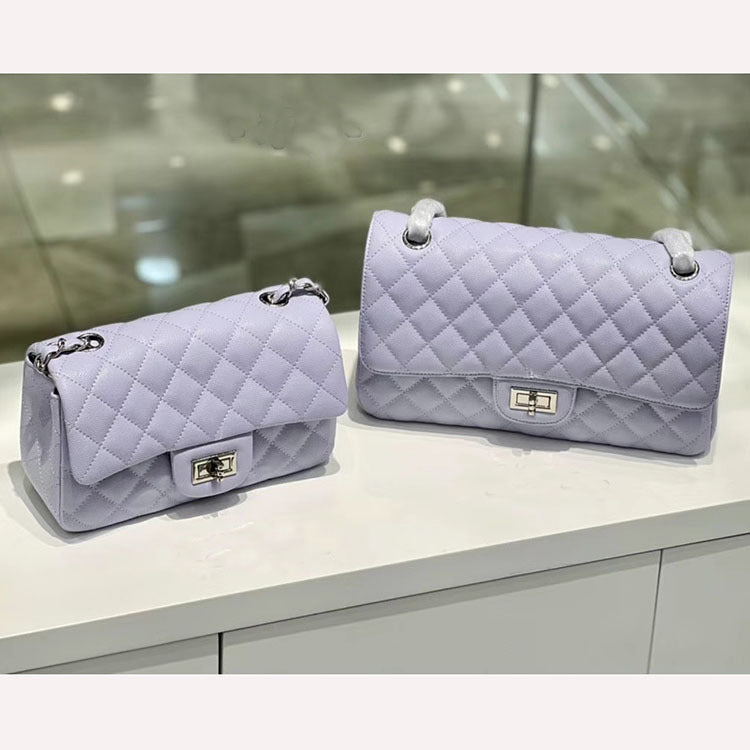 Women's Style Chain Cowhide Caviar Rhombus Underarm Crossbody Bags