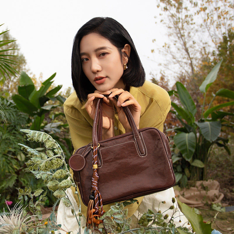 First Layer Vegetable Tanning Leather Portable Crossbody Bags