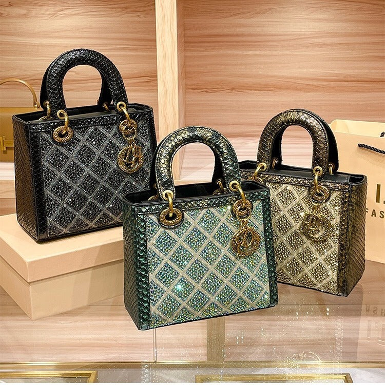 Women's Genuine Leather High-grade Niche Diamond Summer Retro Bags