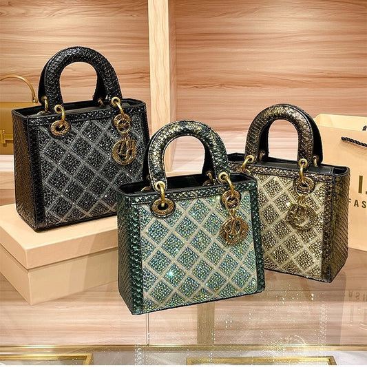 Women's Genuine Leather High-grade Niche Diamond Summer Retro Bags
