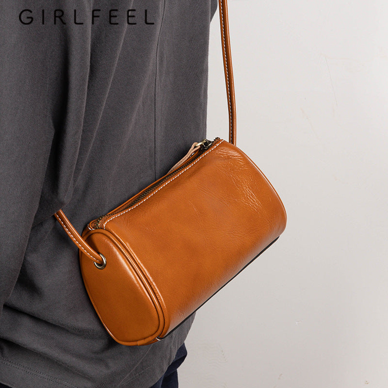 Women's Fashionable Genuine Leather Retro Vegetable Tanning Crossbody Bags