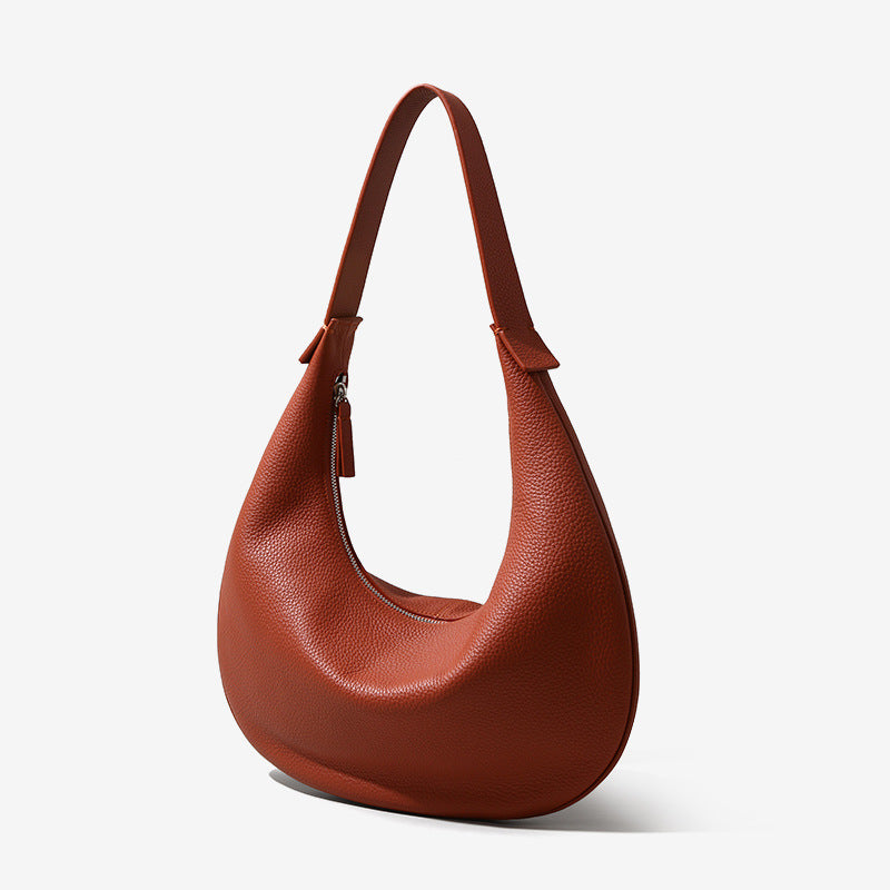 Women's Layer Cowhide Croissant Simple Style Fashion Commuter Underarm Lychee Bags