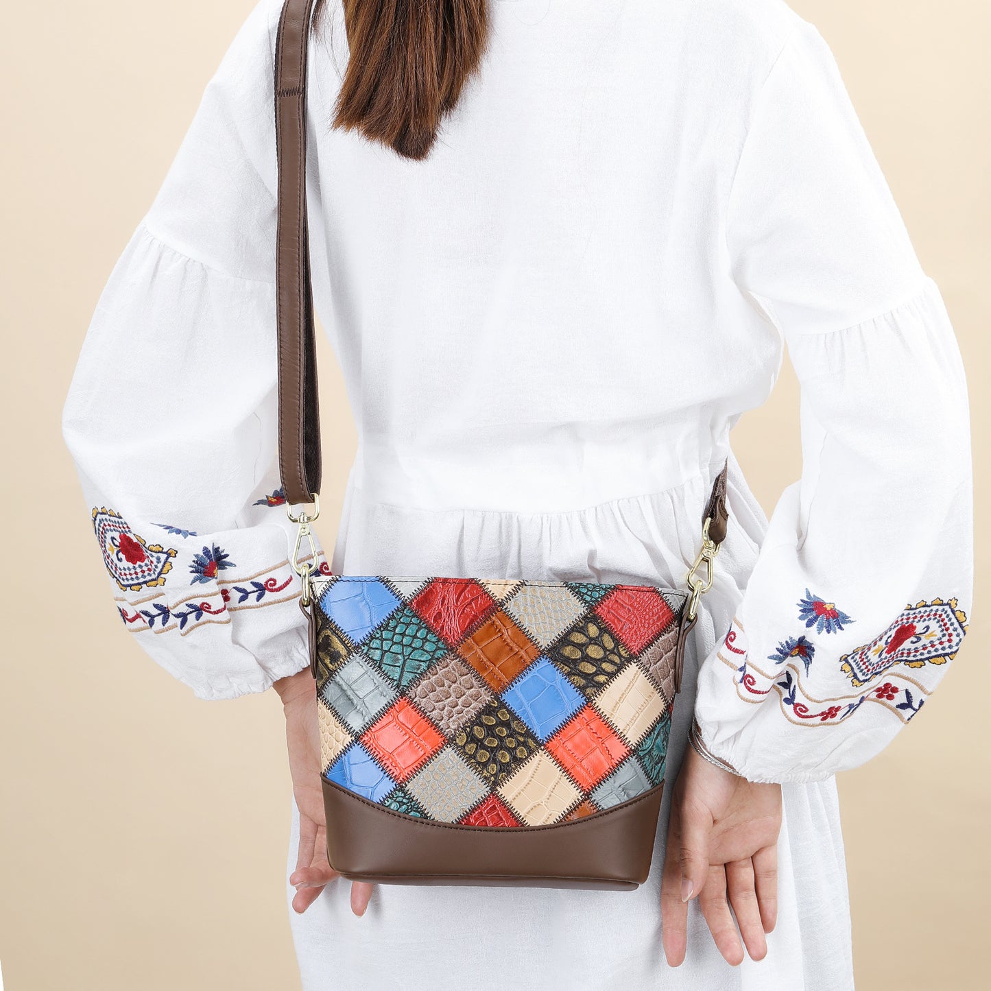 Genuine Leather Simple Personalized Ethnic Style Shoulder Bags