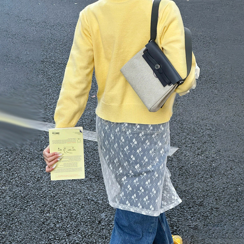 High-grade Mini Canvas Cowhide Kelly Minority Bags