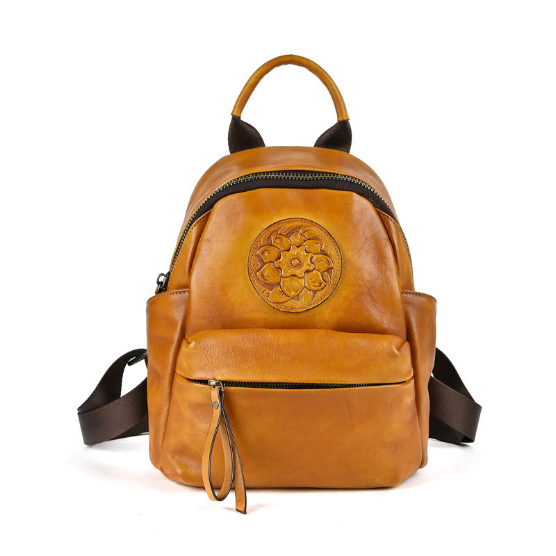 Women's Leather Embossed Chinese Style Fashion Retro Backpacks