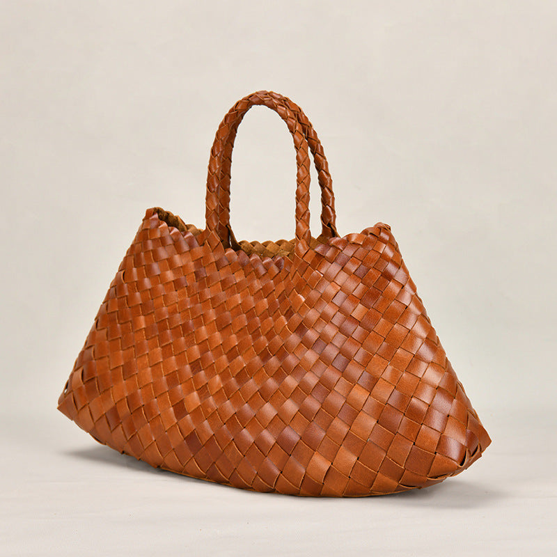 Women's Woven First Layer Cowhide Handmade Vegetable Bags
