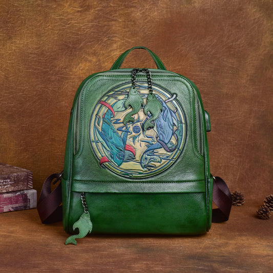 Pisces Leather First Layer Cowhide Creative Backpacks