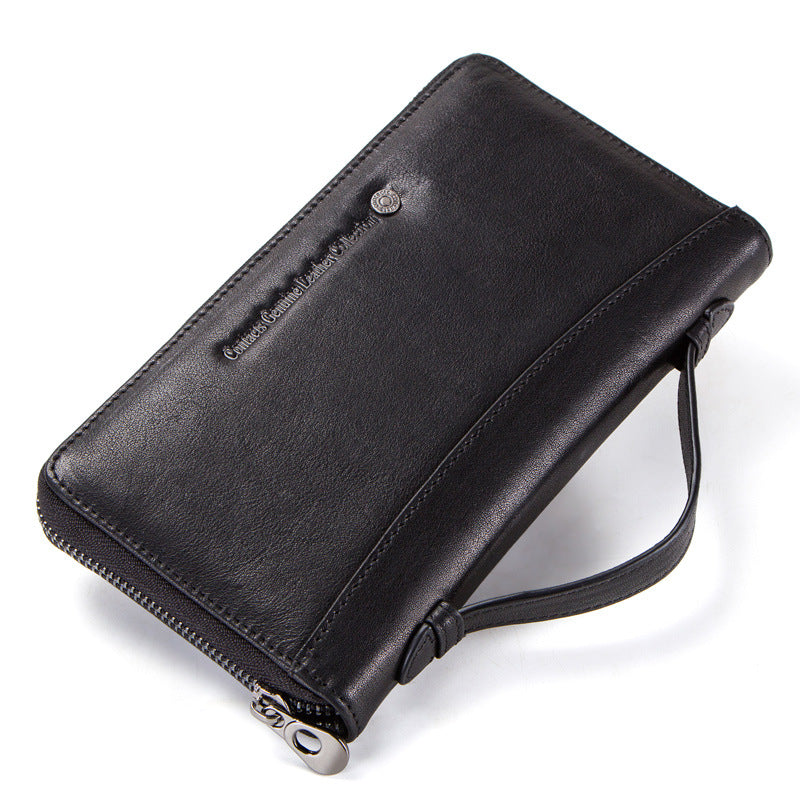 Men's Layer Cowhide Large Capacity Zipper Leather Men's Wallets