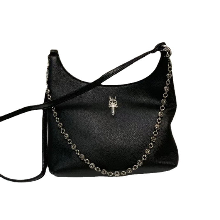 Women's Underarm High-grade Lychee Pattern First Layer Cowhide Sword Shoulder Bags