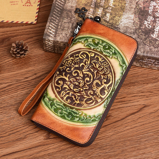 Embossed Vintage Ethnic Style Clutch Top Ladies Wallets