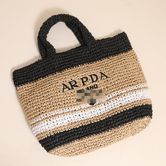 Women's Capacity Letters Straw Fashion Stripes Woven Bags