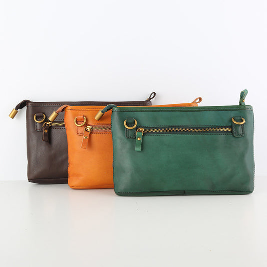 Women's Orange Portable Zippered Side Large Capacity Shoulder Bags