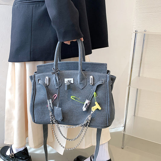 Handmade Denim Niche Stitching Large Capacity Handbags