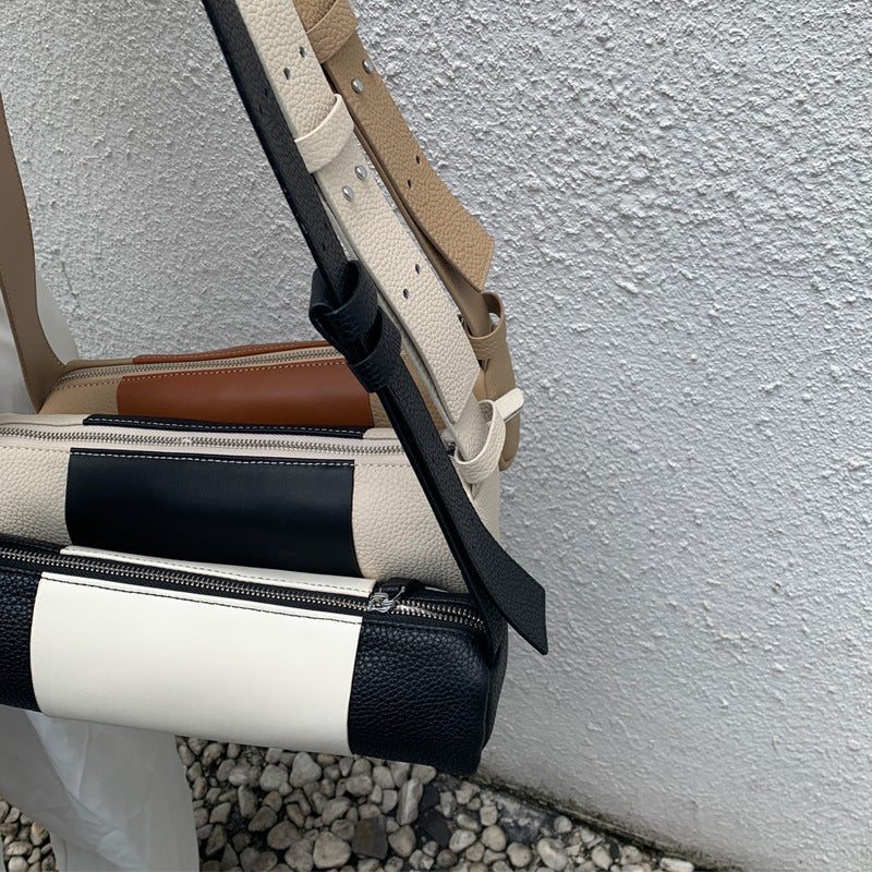 Women's Cylinder Genuine Leather Simple Color Matching Shoulder Bags