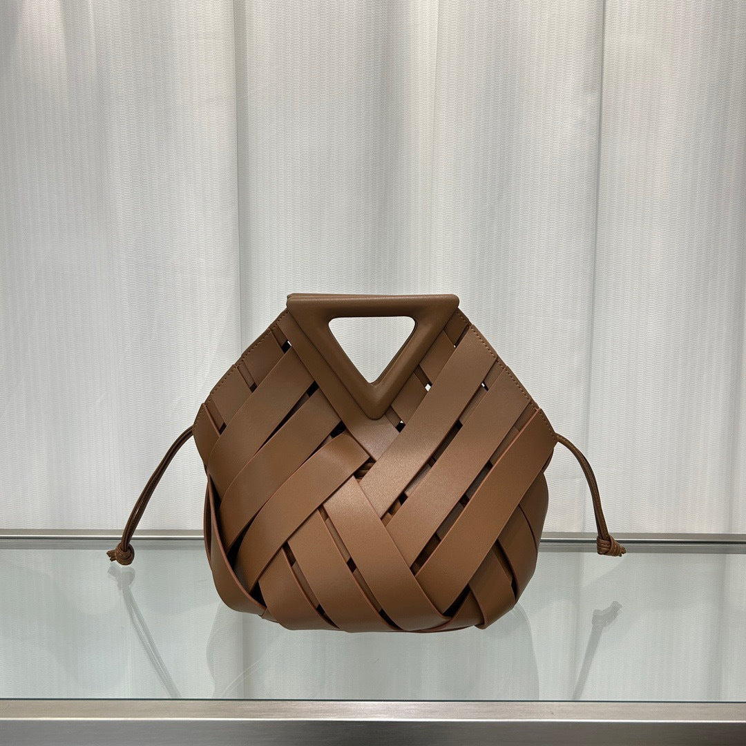 Women's Triangle Magnetic Authentic Leather Weave Hollow Crossbody Bags