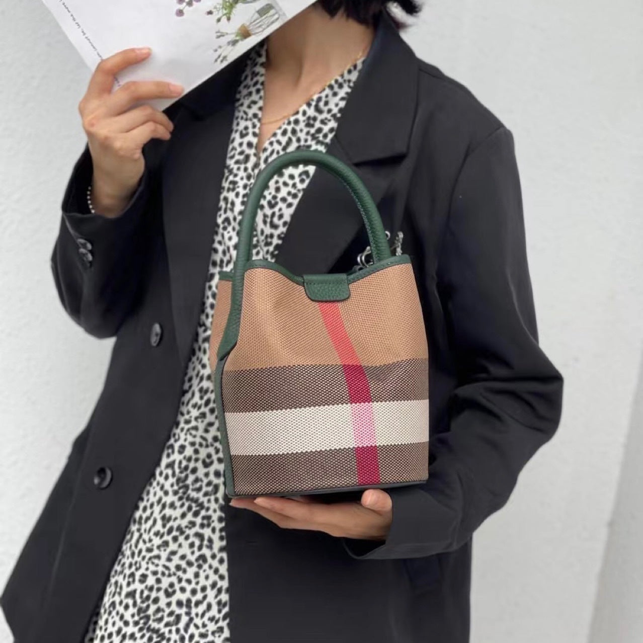 Women's Fashion Genuine Leather Fashionable Plaid Cowhide Bags
