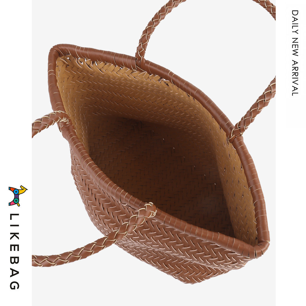 Women's Capacity French Shopping Woven Knitting Holiday Shoulder Bags