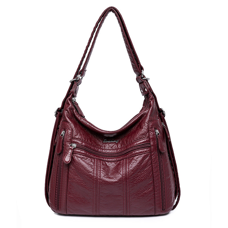 Women's One Mom Washed Leather Soft Shoulder Bags