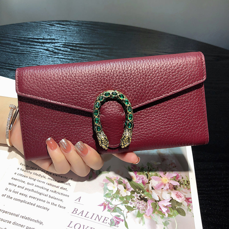 Women's Leather Long Large Capacity First Layer Bags