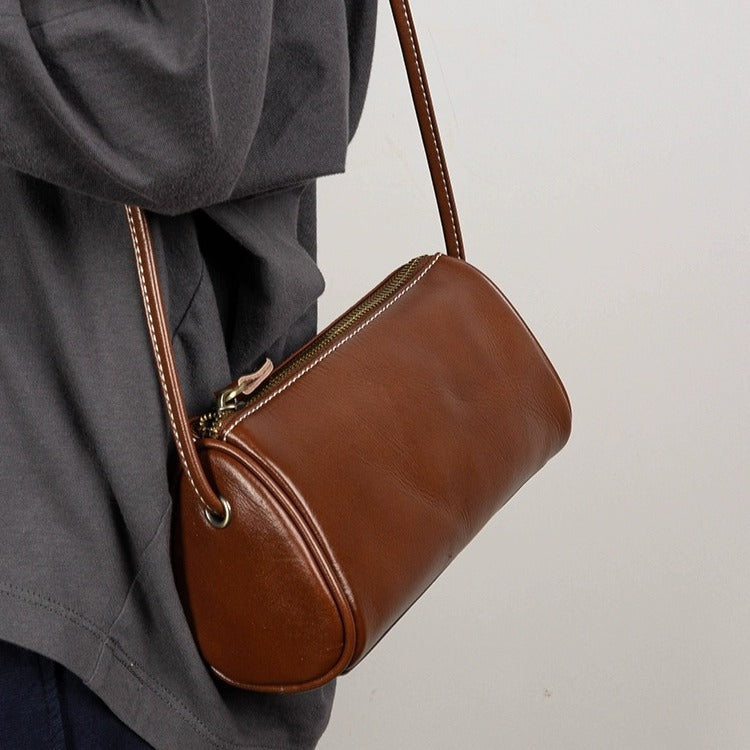 Women's Fashionable Genuine Leather Retro Vegetable Tanning Crossbody Bags
