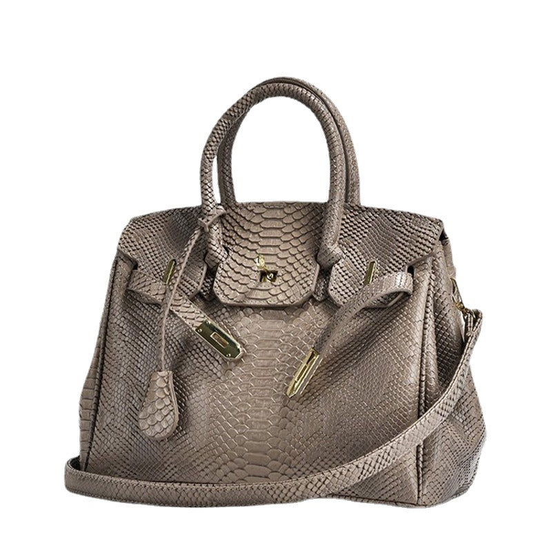 Women's Snakeskin Pattern Platinum Trendy Large Capacity Handbags