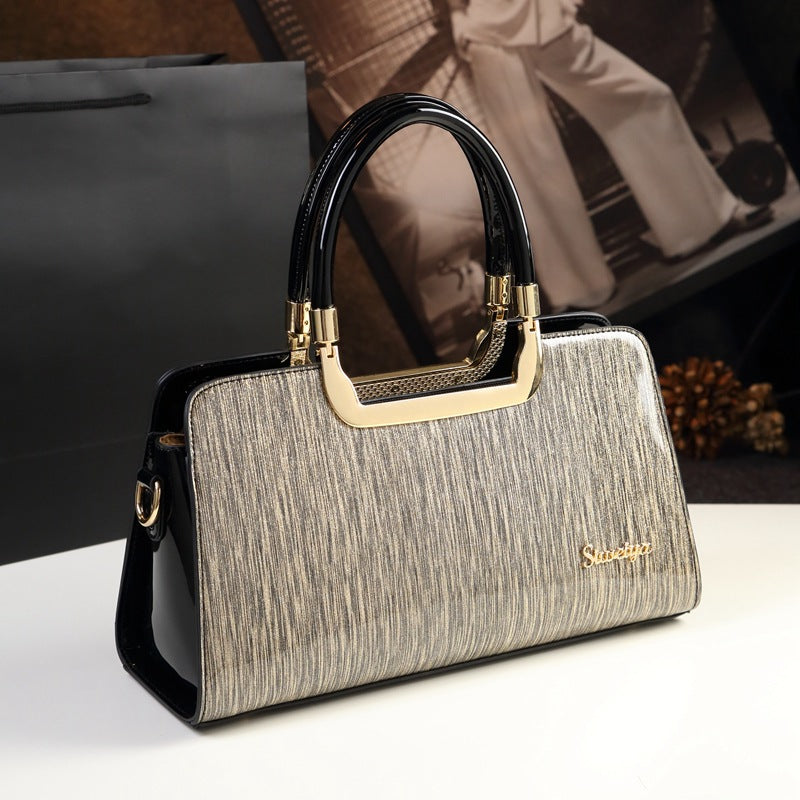 Women's Fashionable Simple Pearl Bright Leather Mother Handbags
