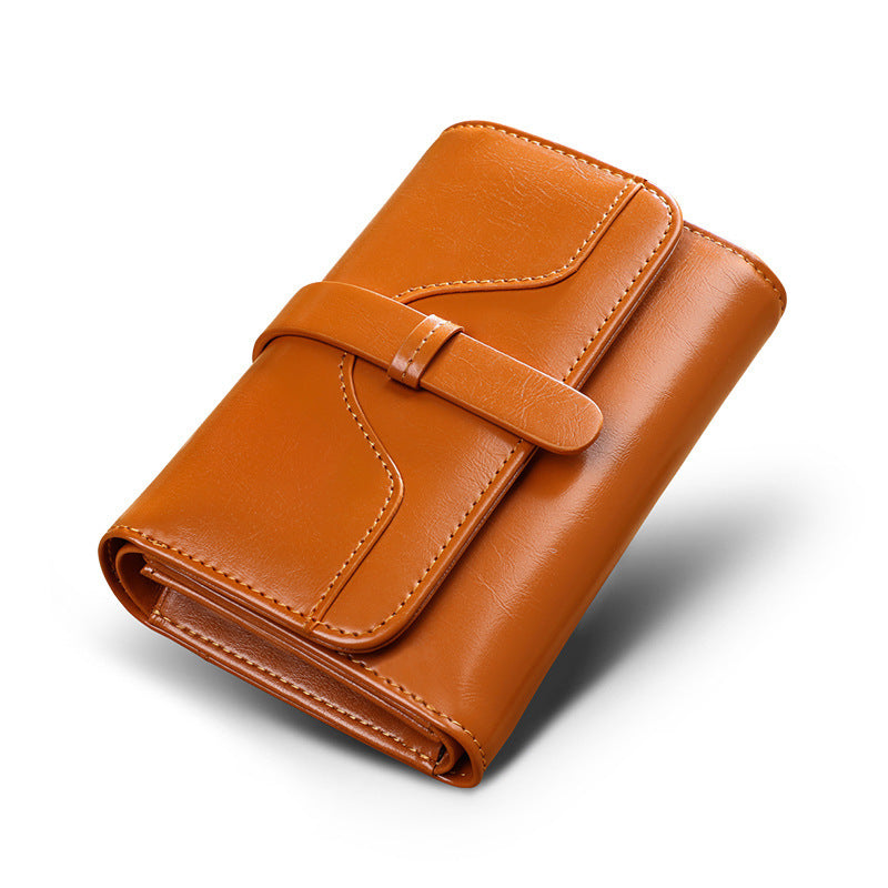 Women's Fold Vintage Oil Wax Genuine Leather Ladies Wallets