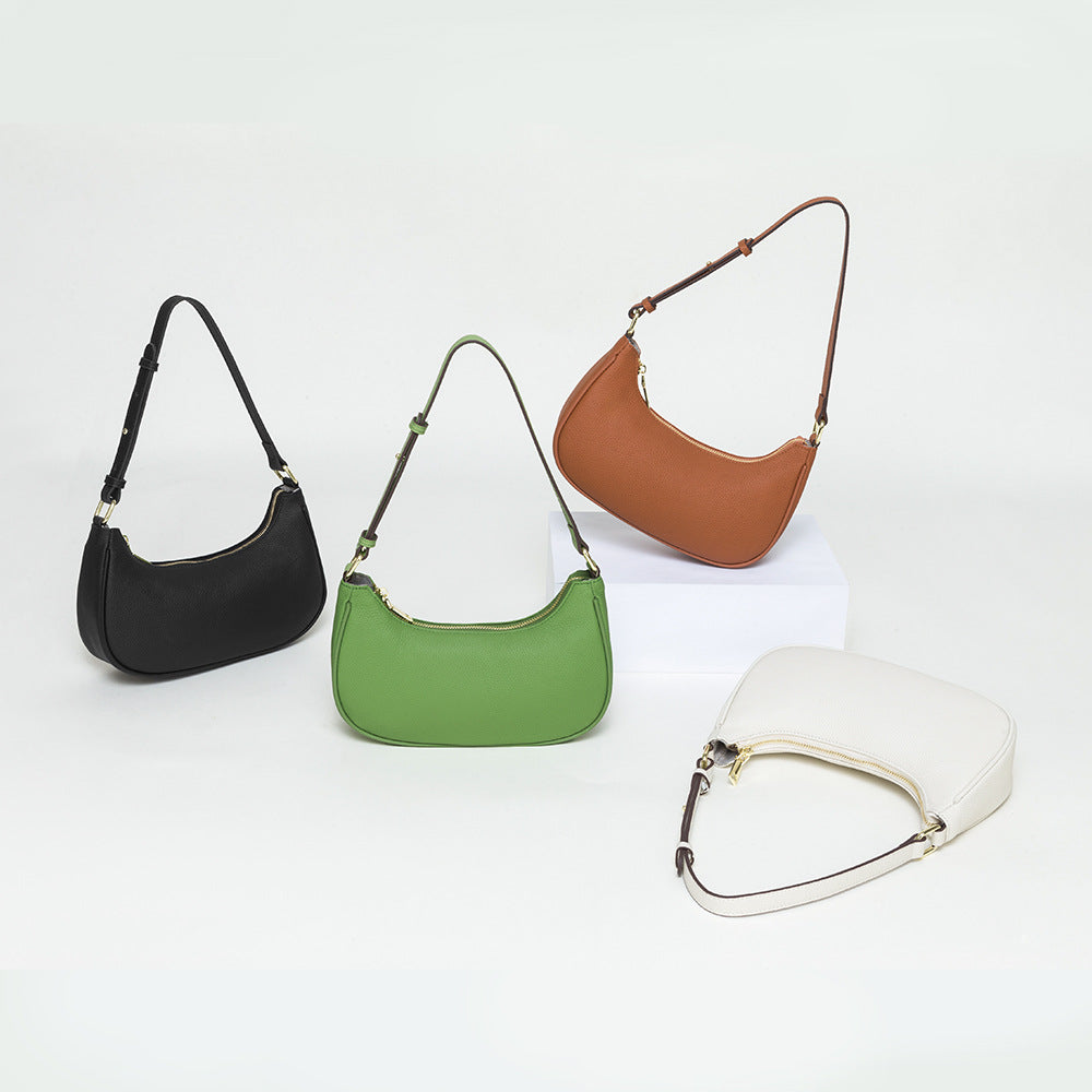 Women's Baguette Underarm Design Crescent Moon Saddle Genuine Shoulder Bags