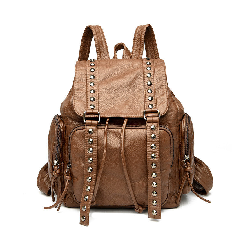 Women's Rivet Fashion Washed Leather Trendy Bags
