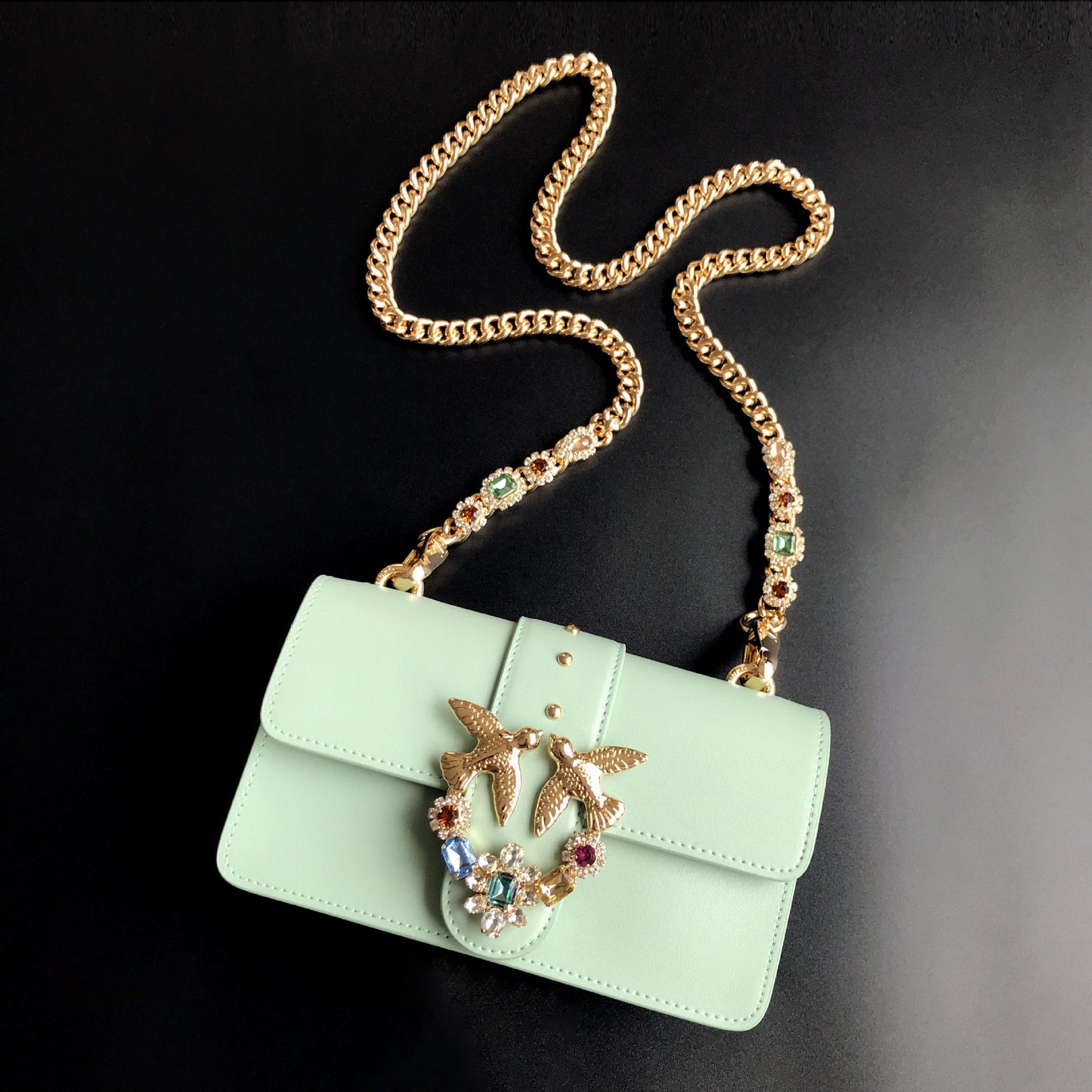 Women's Leather Gem Chain Rivets Swallow Single Bags