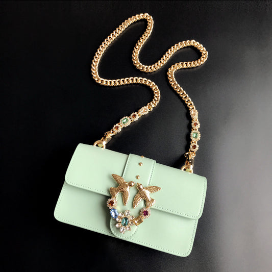 Women's Leather Gem Chain Rivets Swallow Single Bags